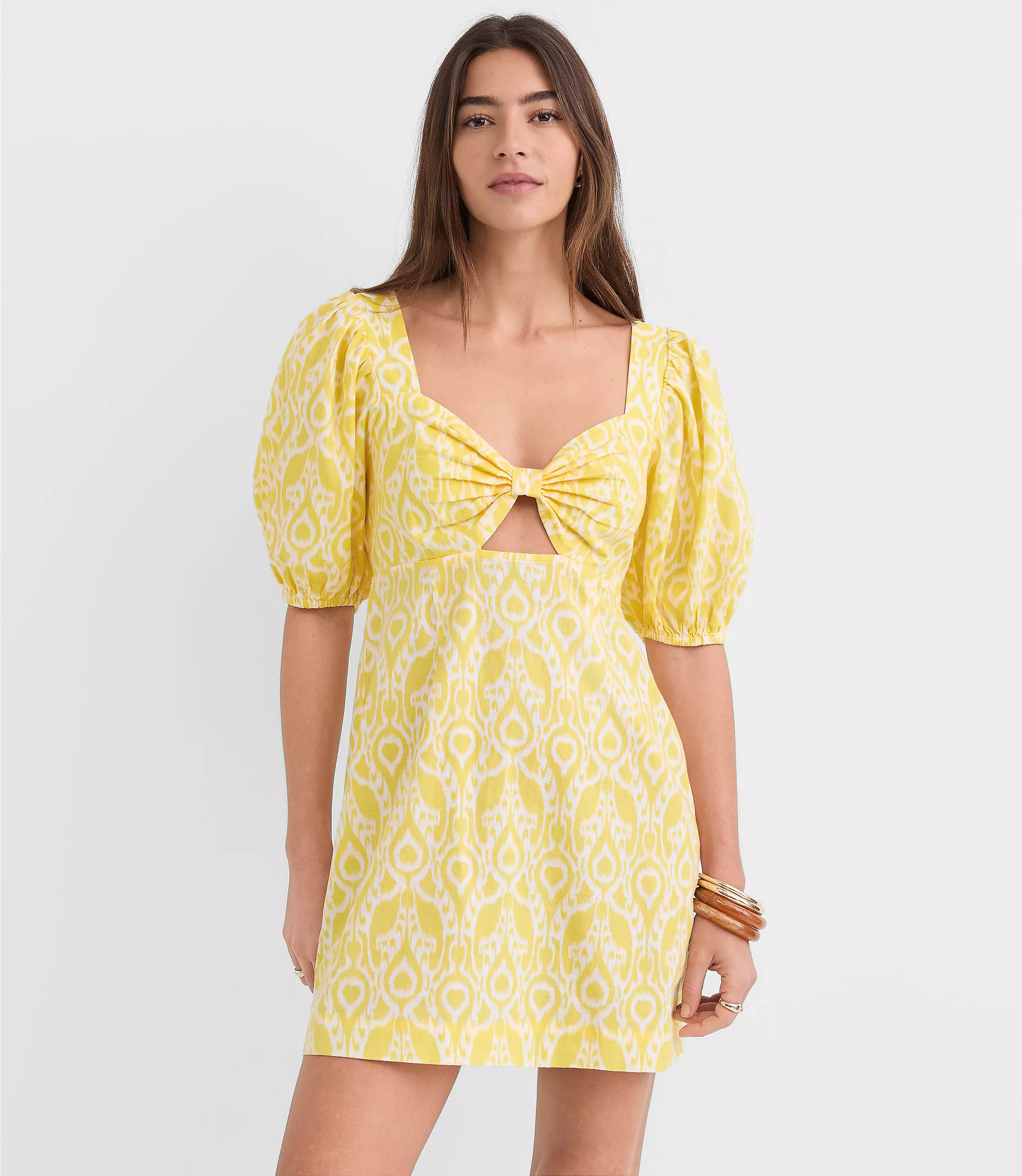 LOFT Beach Ikat Linen Cotton Cutout Mini Dress | LOFT