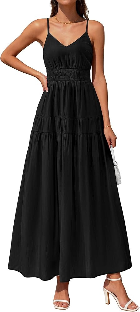 KIRUNDO Summer Dresses for Women Spaghetti Strap Sleeveless High Waist Flowy Boho Maxi Dress Beac... | Amazon (US)