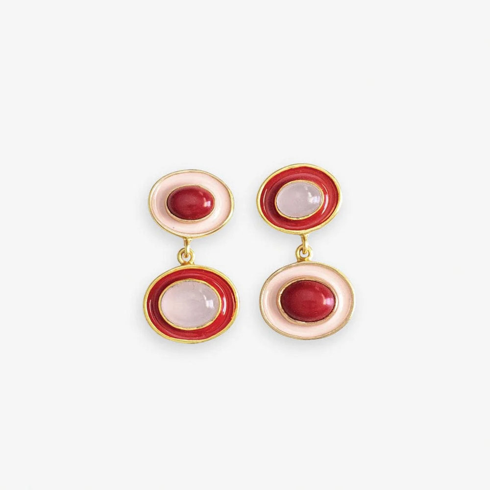 Betty Semi-Precious Mixed Stone And Enamel Drop Earrings Red/Blush Red/Blush | INK+ALLOY