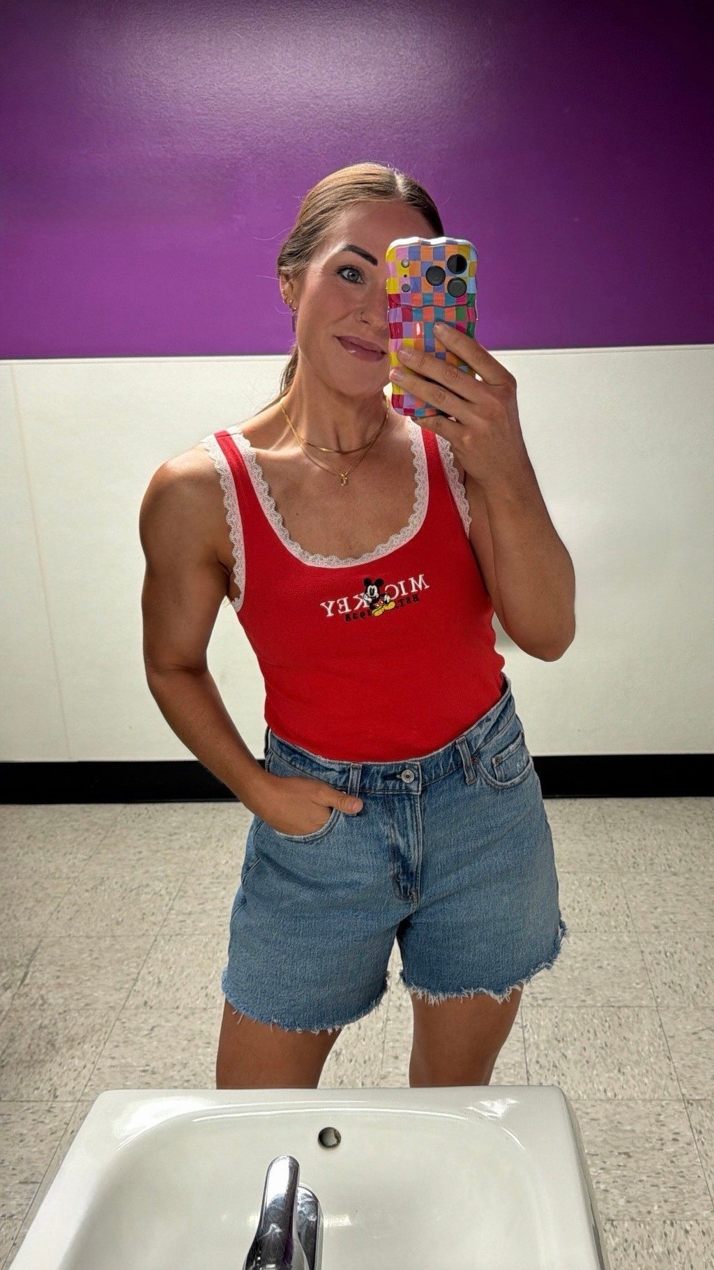 Disney Mickey Mouse target tank summer outfit casual travel Abercrombie Jean shorts mom outfit inspo

#LTKootd #LTKOver40 #LTKTravel