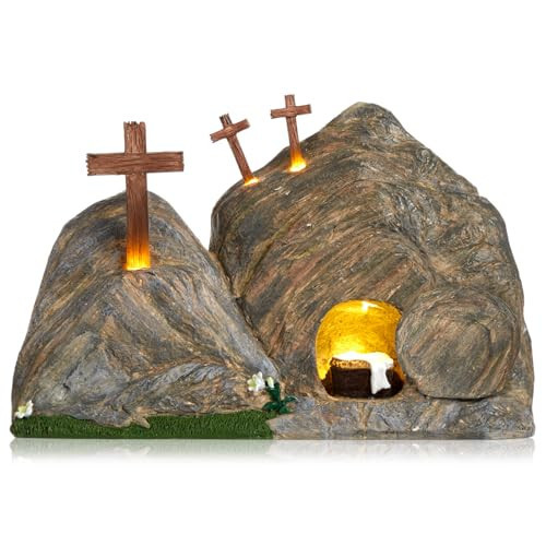 RattanView Lighted Easter Empty Tomb Resurrection Scene Kit Christian Decor for Home Empty Tomb Easter Scene and Cross Decoration Nativity Christ Statue Decoration | Amazon (US)