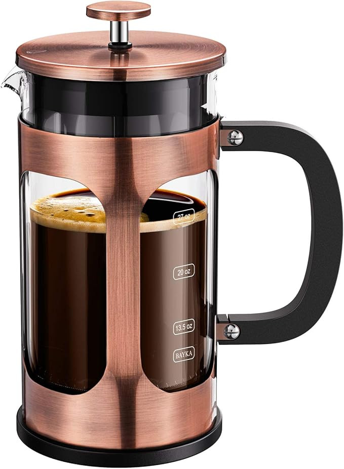 BAYKA French Press Coffee Maker, Glass Classic Copper 304 Stainless Steel Coffee Press, Cold Brew... | Amazon (US)