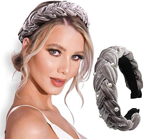 Pearl Headbands for Women Velvet Wide Knot Headband Elastic Turban Headwear Hair Accessories for ... | Amazon (US)