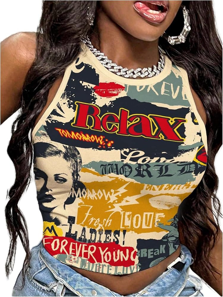 SOLY HUX Women's Y2k Tops Vintage Graphic Tank Top Sleeveless Tight Fitted Shirt Summer Concert R... | Amazon (US)