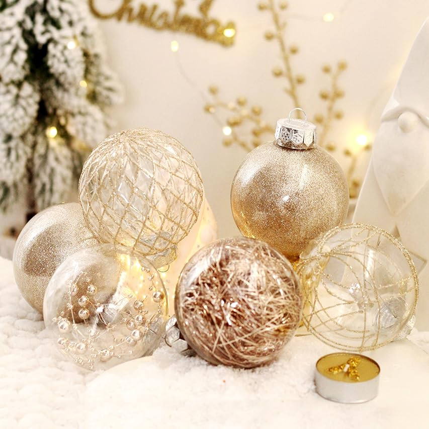Sea Team 60mm/2.36" Shatterproof Clear Plastic Christmas Ball Ornaments Set with Glitter Painting, T | Amazon (US)