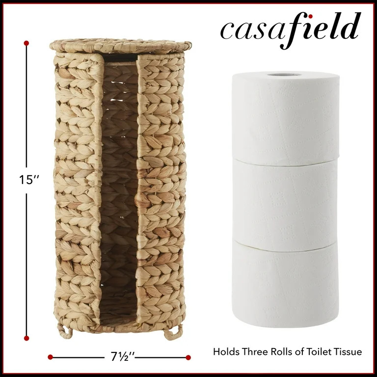 Casafield Toilet Paper Roll Holder with Lid - Natural, Fits 3 Rolls, Free Standing Water Hyacinth... | Walmart (US)