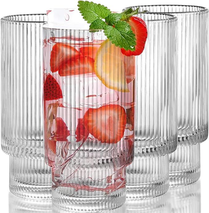 Amazon.com | DEAYOU 4-Pack Highball Glasses, 10 OZ Clear Tall Drinking Glasses for Cocktail, Juic... | Amazon (US)