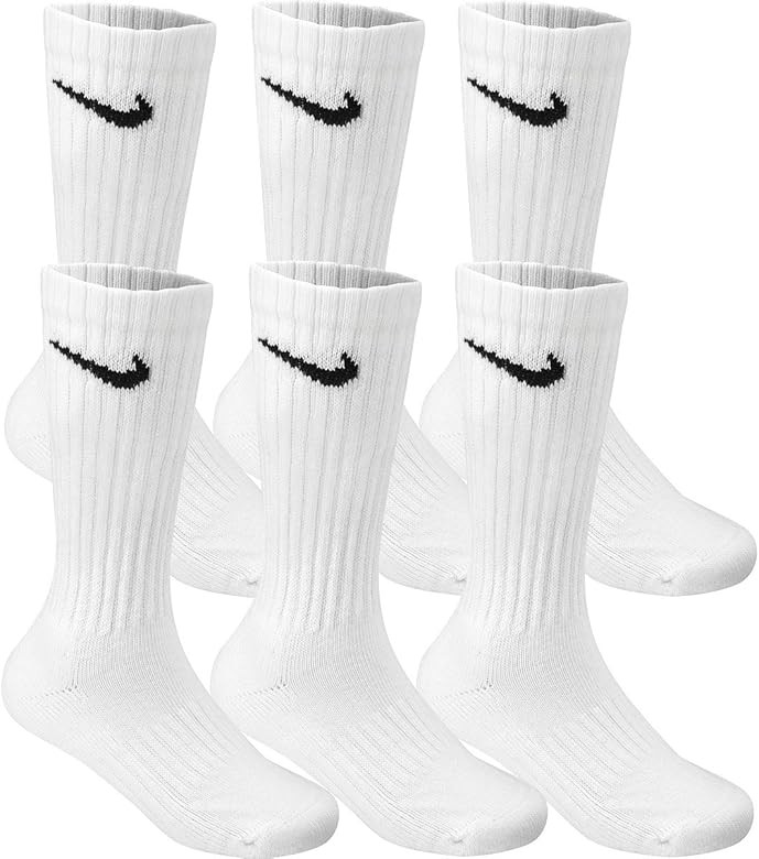 Nike Men/'s Performance Cotton Cushioned Crew Socks, 6 Pair Medium (shoe size 6-8) (White) Six Pa... | Amazon (US)