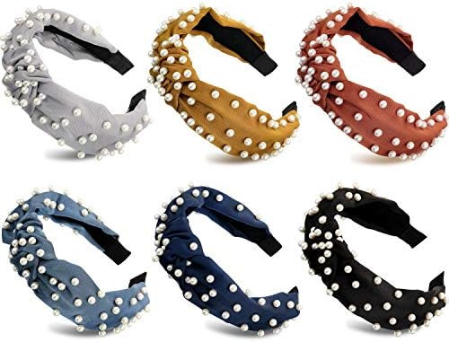 Amazon.com : 6 Pieces Pearl Headband Knot Turban Headband Silk Wide Headbands for Women and Girls... | Amazon (US)