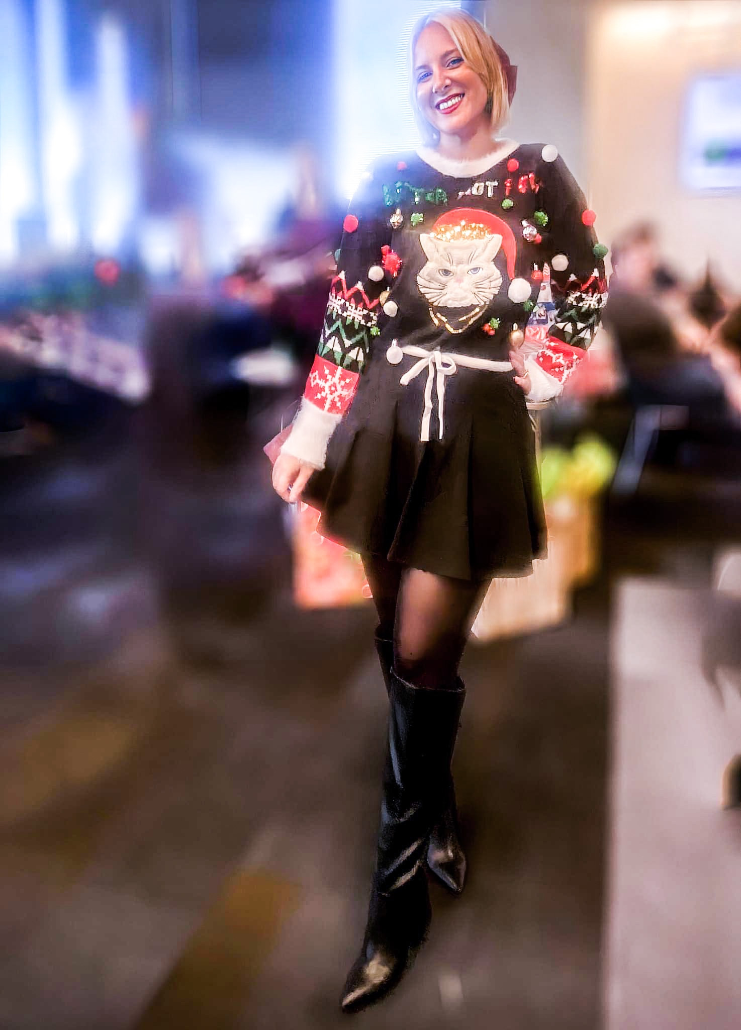 This is an award-winning ugly sweater ladies and gents! Festive tacky sweater, cute ugly Christmas sweater outfit. What to wear to work Christmas party lunch 

#LTKshoecrush #LTKSeasonal #LTKHoliday