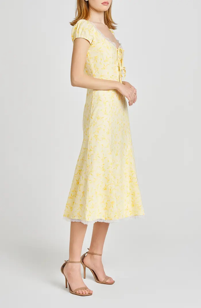 WAYF Cara Floral Cap Sleeve Linen Blend Midi Dress | Nordstrom | Nordstrom