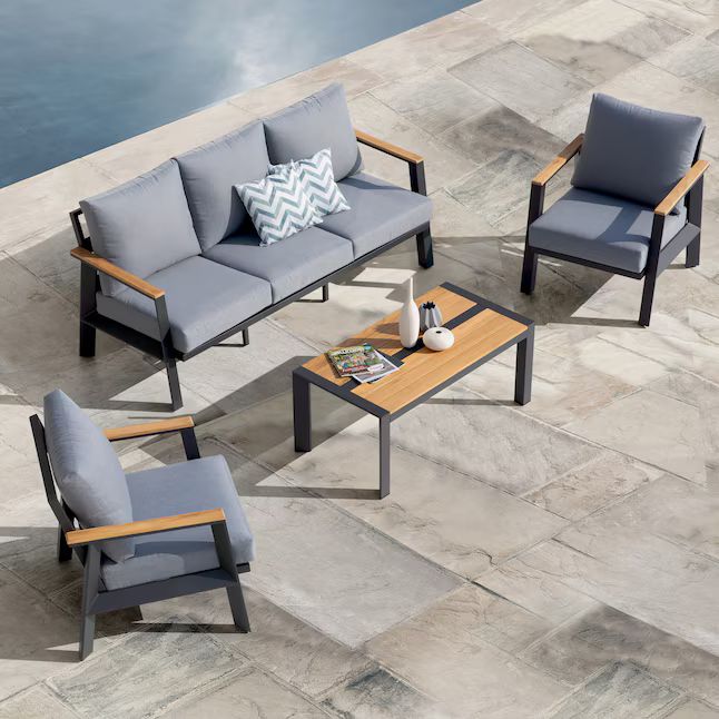 Patio time 4-Piece Patio Conversation Set with Gray Cushions | Lowe's