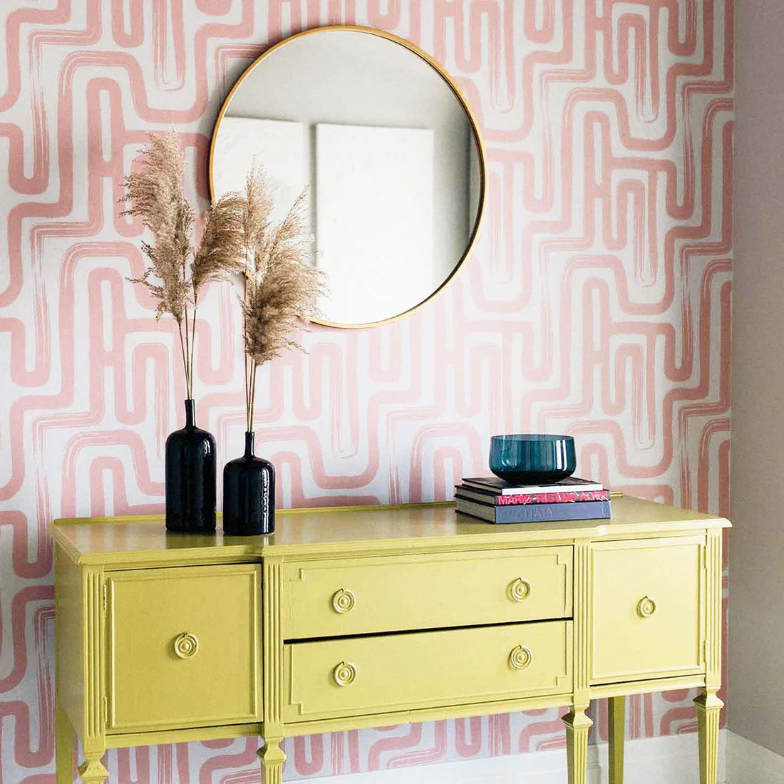 Pink Paintbrush Maze removable wallpaper | Livettes Wallpaper