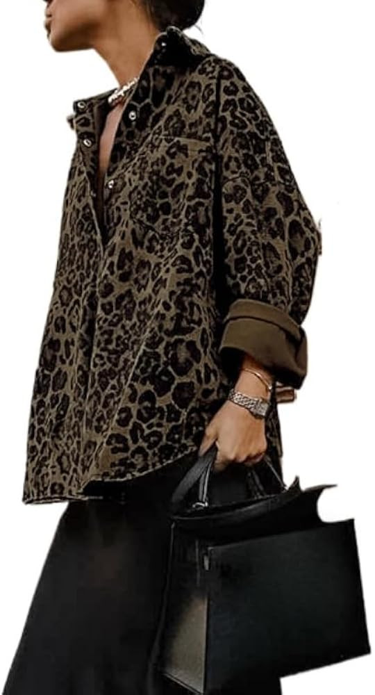 Women Leopard Print Shirts Preppy Cheetah Button Down Shacket Jacket Casual Long Sleeve Blouses T... | Amazon (US)