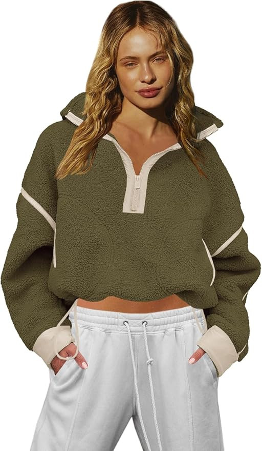 LAMISSCHE Womens Fuzzy Fleece Jacket Long Sleeve Half Zip Sweatshirt with Pockets Casual Sherpa P... | Amazon (US)