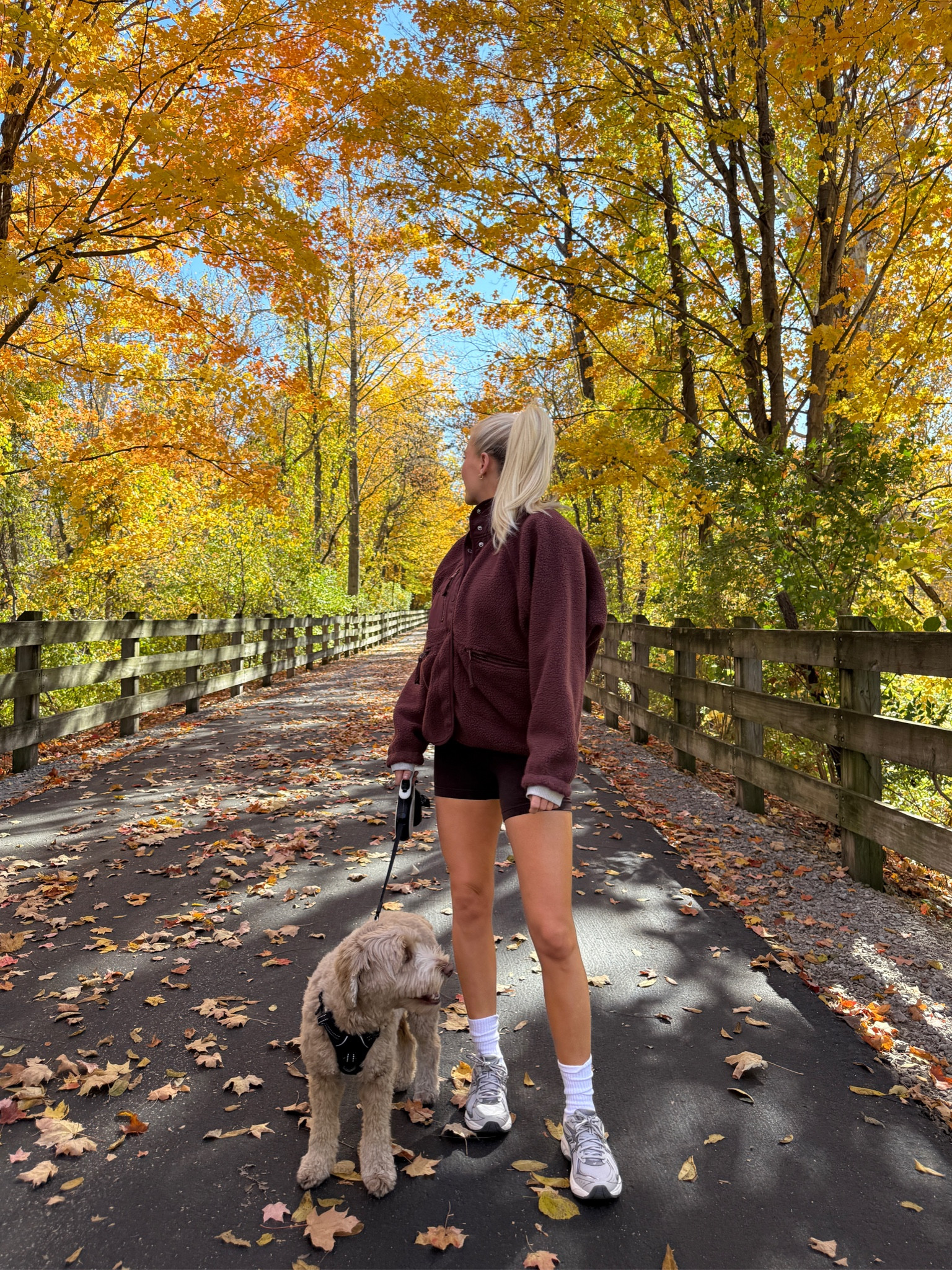 Fall walk outfit: medium in fleece jacket (shade: bitter chocolate). Size 4 in shorts (brown ones available when you click the link). True size in shoes  Small in tee. #kathleenpost #falloutfit

#LTKActive