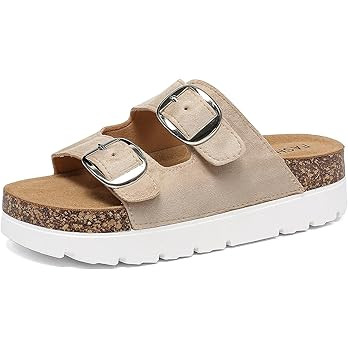 YorFotMae Platform Sandals Women With Cork Footbed, Non Slip On Slides With Adjustable Double Buc... | Amazon (US)