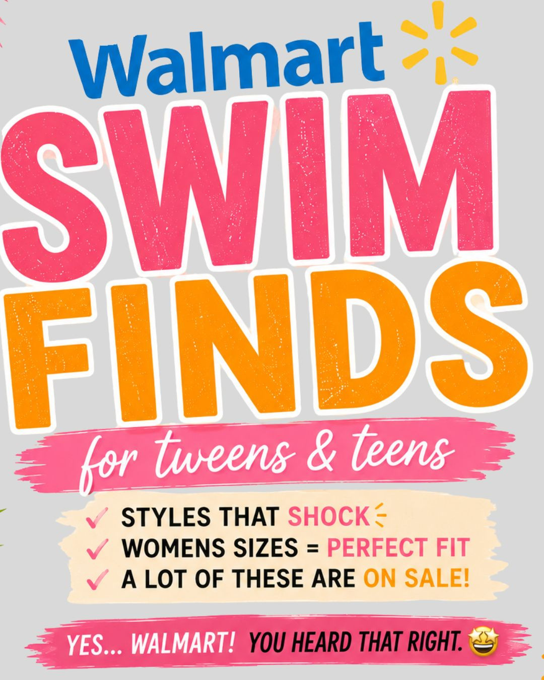I genuinely cannot believe I’m saying this but… Walmart swim is GOOD this year 👀👙

Like shockingly good.

The styles are cute, trendy, camp-approved, AND a lot of them are on sale right now 💸

And honestly?
If your tween is growing every 5 minutes, this is the perfect place to shop because spending $$$ on a swimsuit that won’t fit in a month feels criminal 😭

ALSO — these are all womens sizes which actually works PERFECT for tweens + teens.

And yes… you may accidentally end up adding one for yourself too 😂

Save this post before the best styles and sizes disappear ☀️ 

 #LTKSaleAlert #LTKSwim
