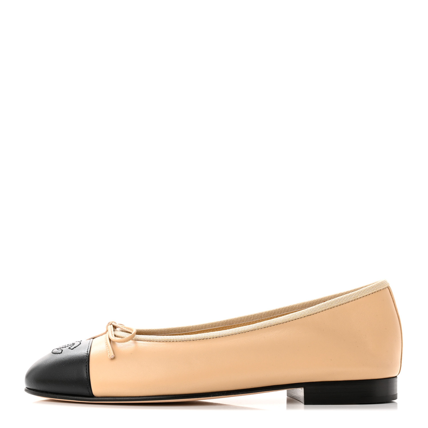 CHANEL Lambskin Cap Toe CC Ballerina Flats 37 Beige Black | FASHIONPHILE (US)