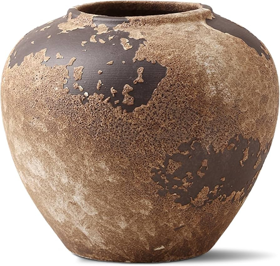 Rustic Vase for Home Decor - Farmhouse Terracotta or Stone Flower Vase for Living Room, Kitchen, ... | Amazon (US)