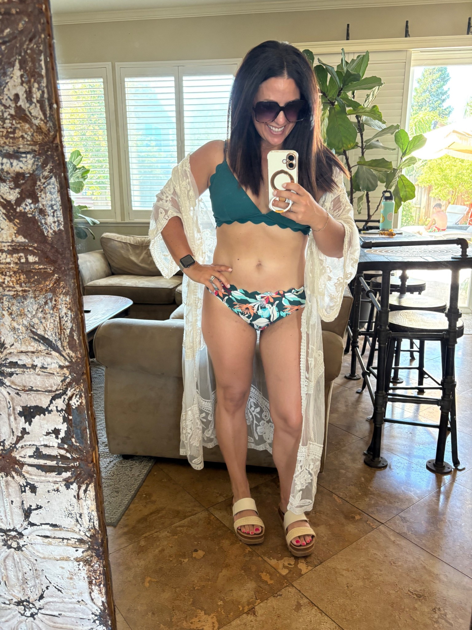 All the sports are done and the Mr and I are having a delayed anniversary staycation with pool time then filets for dinner. Feeling a bit boho in this lace crocheted kimono and floral bikini combo. I’ve had this scalloped CupSHE bikini for a few years and I love it. So comfy, flattering and I love that the straps can be tied and adjusted. The top is supportive, I’m 34D and wearing a medium. 


#LTKOver40 #LTKTravel #LTKSwim