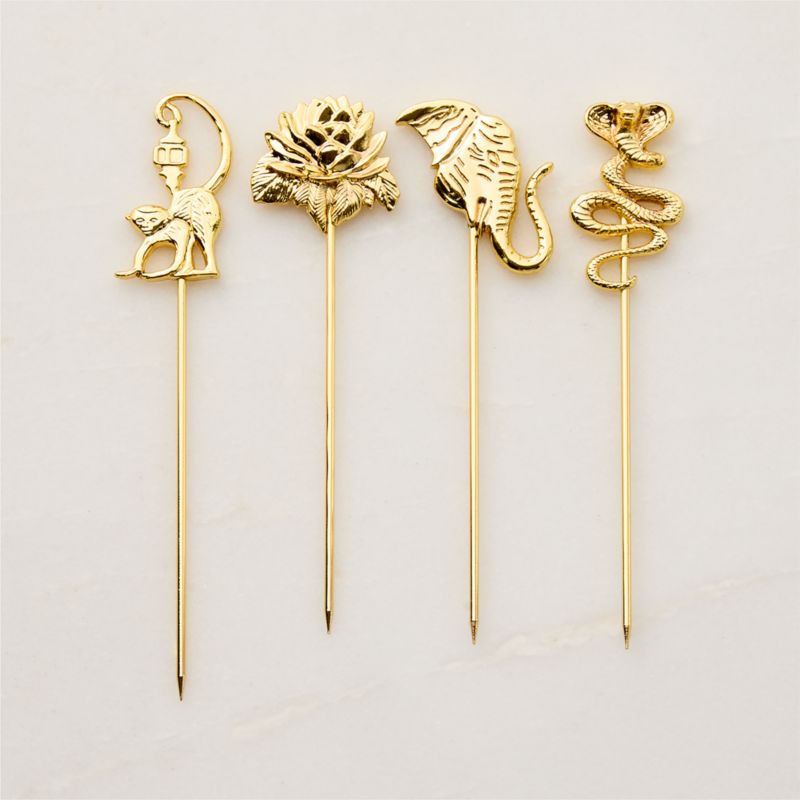 Brass Cocktail Picks Set of 4 - The White Lotus | CB2 | CB2