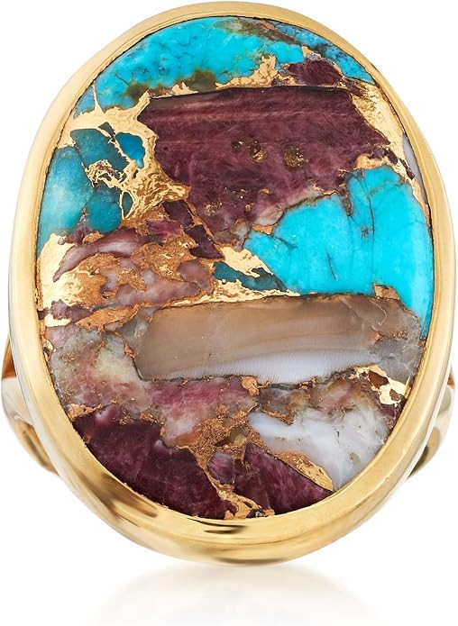 Ross-Simons Oval Kingman Turquoise Ring in 18kt Yellow Gold Over Sterling Silver For Women | Amazon (US)