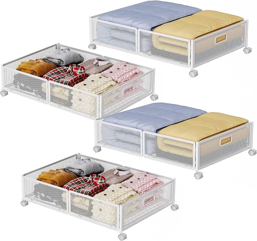 Under Bed Storage with Wheels, Rolling Underbed Storage Containers, Metal Under the Bed Storage O... | Amazon (US)