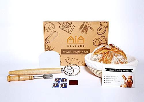 9 inch Banneton Bread Proofing Kit : Sourdough Bread Maker Danish dough Whisk Large Wicker Basket... | Amazon (US)