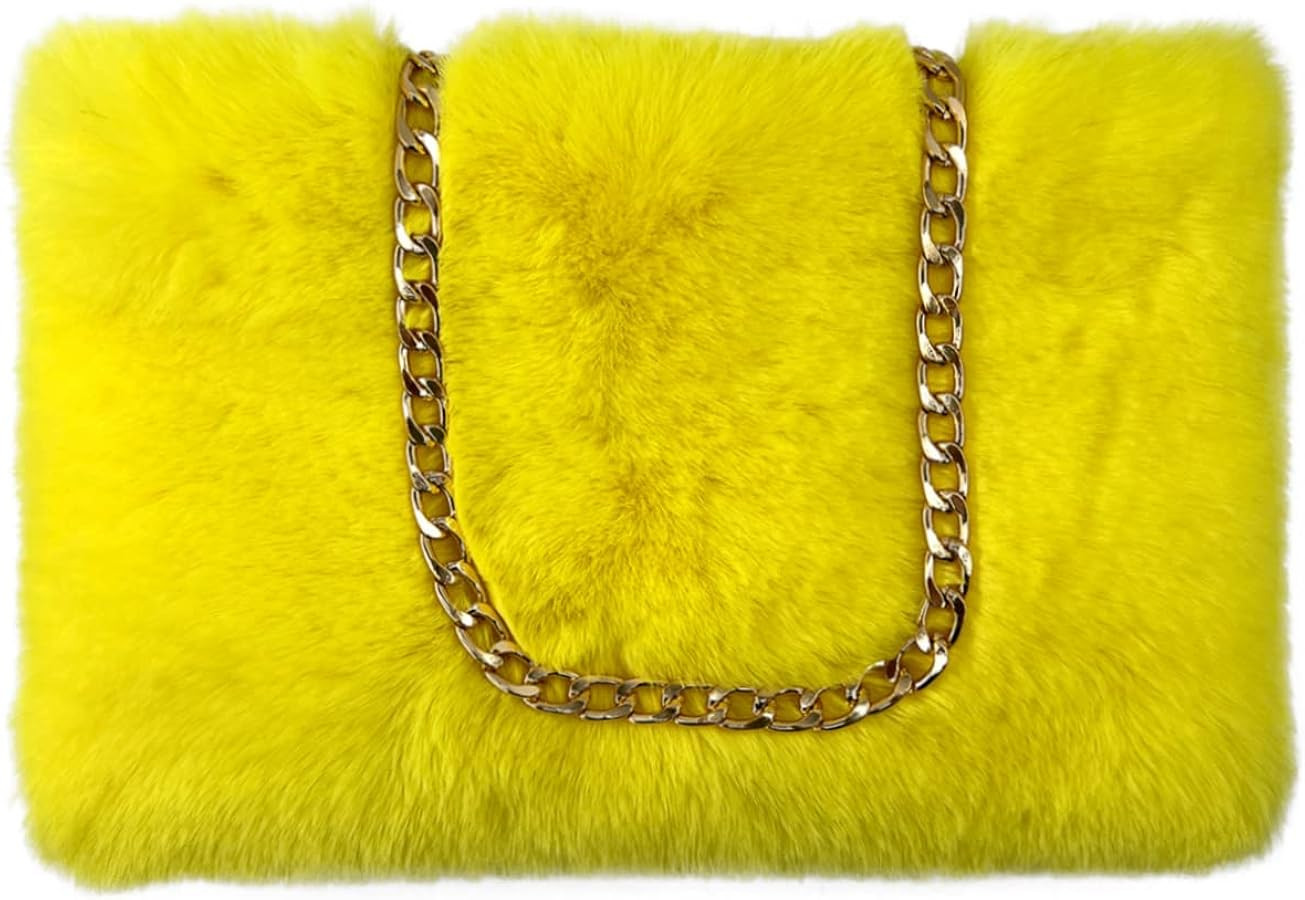 FHQHTH Faux Fox Fur Purse Fuzzy Handbags for Women Evening Handbags Al alloy Shoulder Strap | Amazon (US)