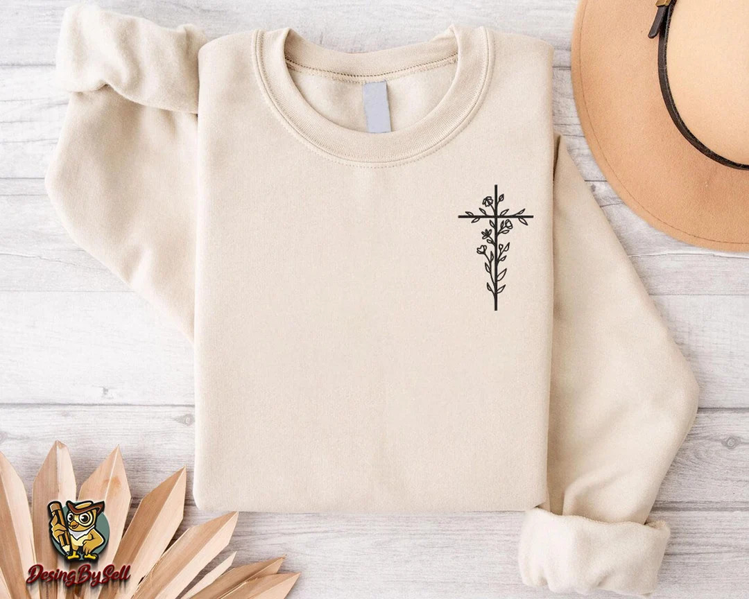 Embroidered Floral Cross Sweatshirt,Christian Crewneck Sweatshirt, Floral Cross Pullover, Faith B... | Etsy (US)