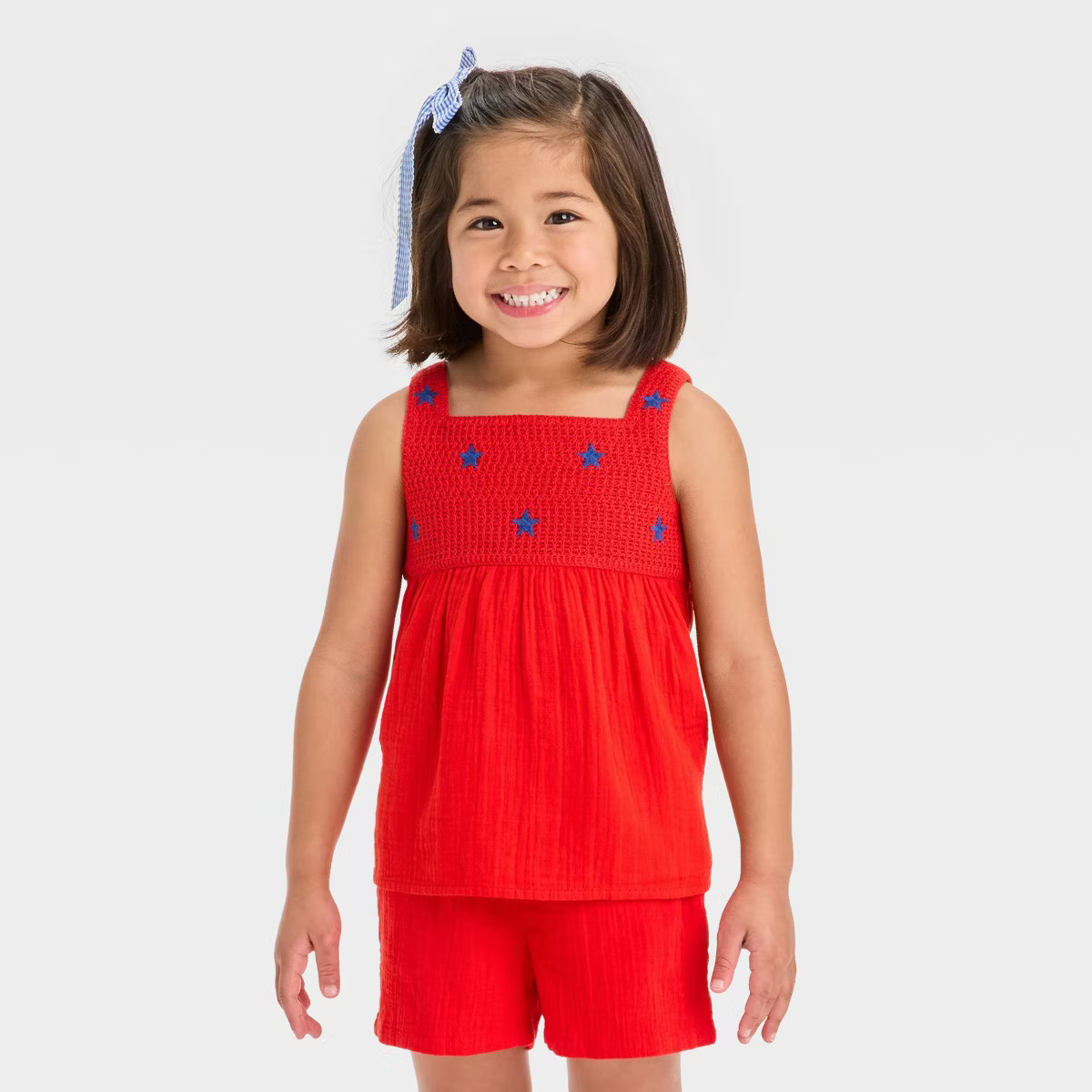 Toddler Girls' Americana Star Knit Tank & Shorts Set - Cat & Jack™ Red | Target
