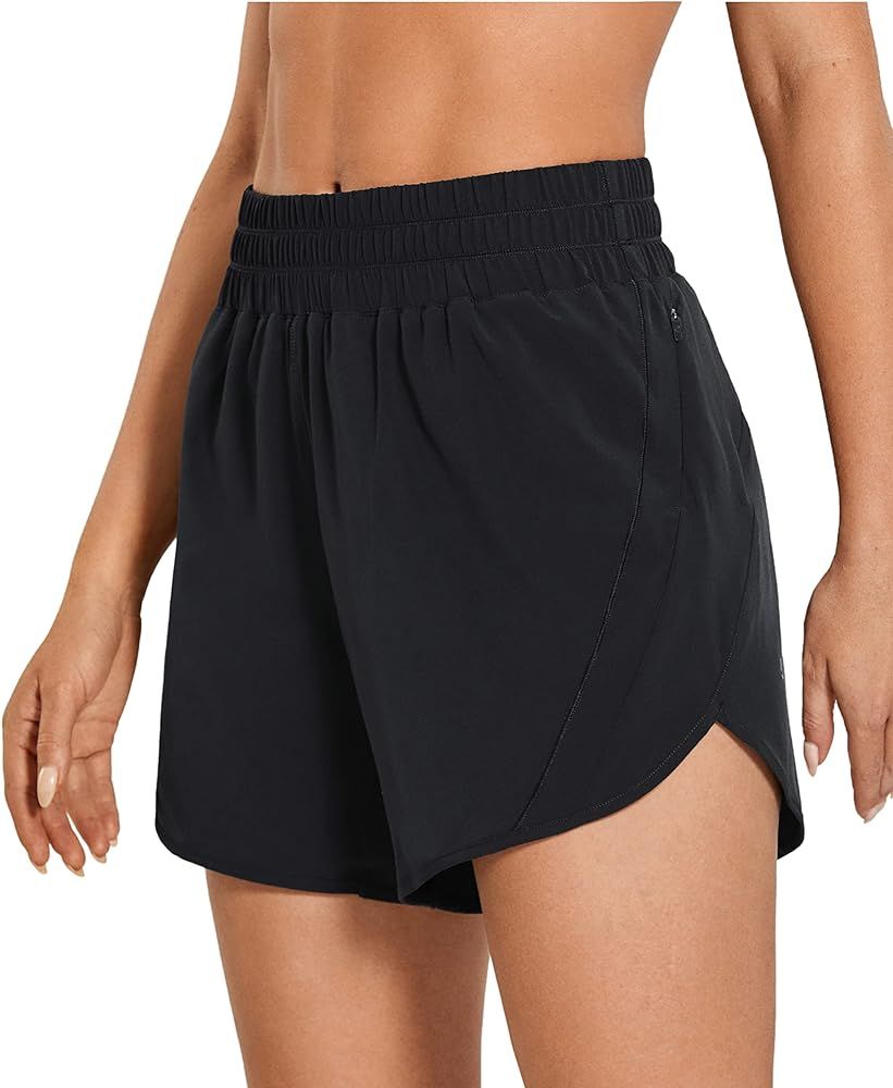 CRZ YOGA Women's Elastic Mid Waisted Running Shorts Liner - 5'' Quick Dry Athletic Sport Workout ... | Amazon (US)