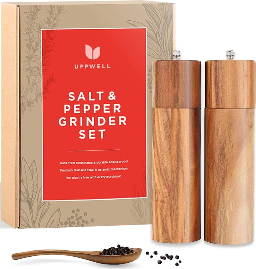 UppWell | Wooden Salt and Pepper Grinder Set & Shakers | Premium Acacia Wood Pepper Mill | Refill... | Amazon (US)