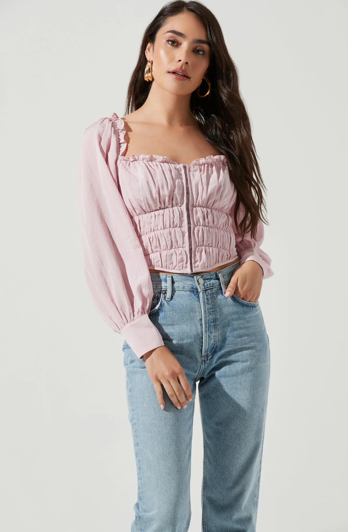 Amber Sweetheart Neck Smocked Long Sleeve Corset Top | ASTR The Label (US)