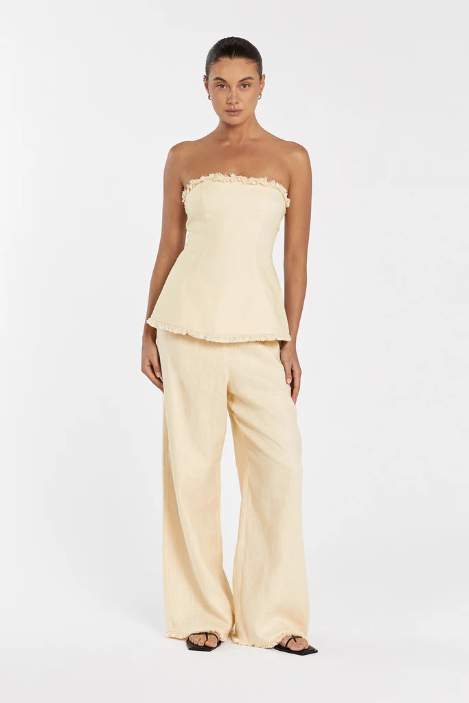ZAHARA LEMON LINEN FRINGED PANT | DISSH