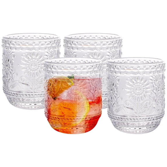 4Pcs Vintage Drinking Glasses ,12 oz Embossed Floral Drinkware Set,Drinking Glasses Cups Wine Gla... | Walmart (US)