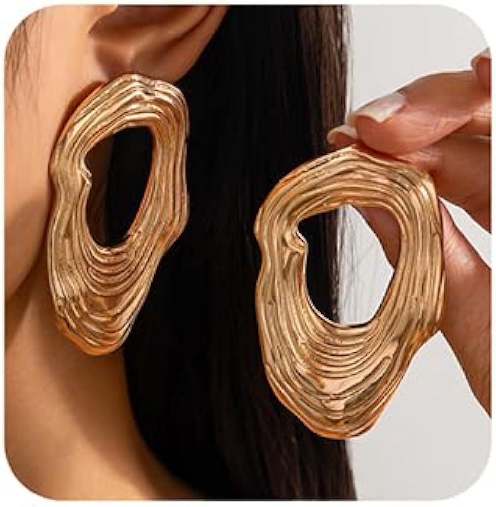 Xerling Irregular Geometric Stud Earrings Exaggerated Texture Statement Earrings for Women | Amazon (US)