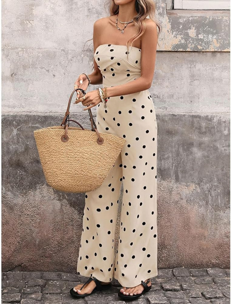 Womens Summer Polka Dot Tube Sleeveless Off Shoulder Jumpsuits Strapless Tops Backless Rompers Ca... | Amazon (CA)
