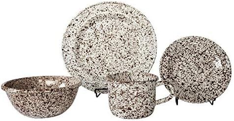 Brown Freckles 16 Piece Enamelware Dinnerware Set, Service for 4 | Amazon (US)
