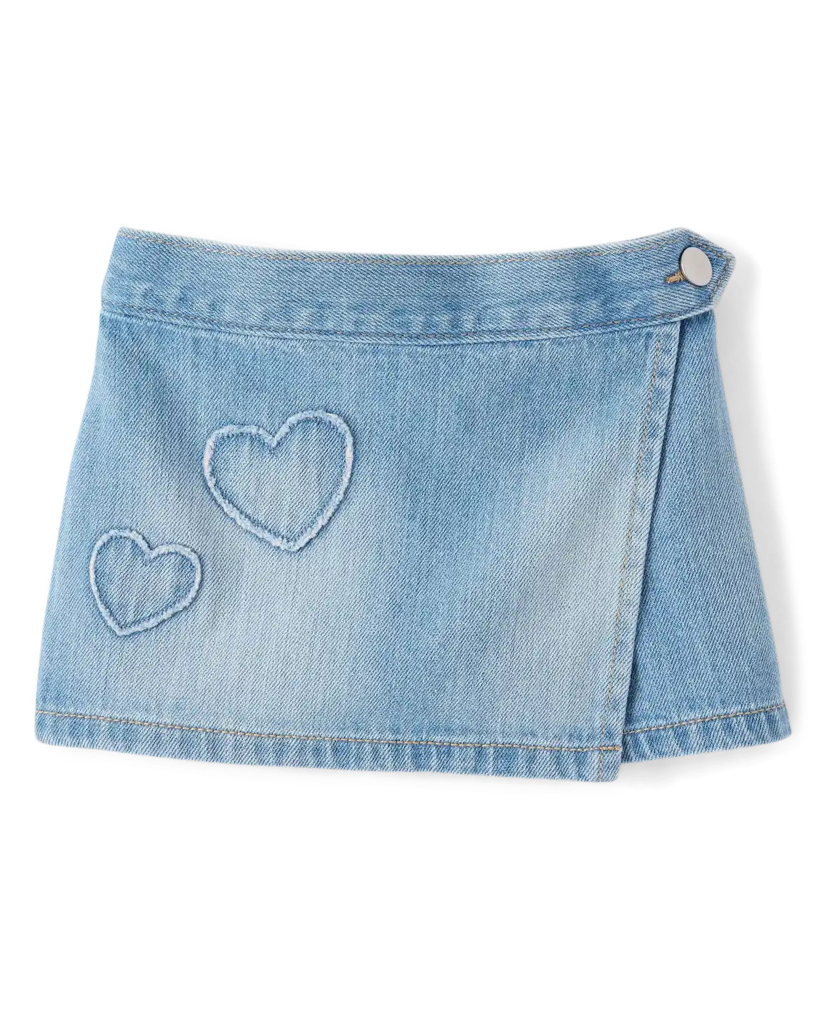 Toddler Girls Embroidered Heart Faux Wrap Denim Skort - blue | The Children's Place
