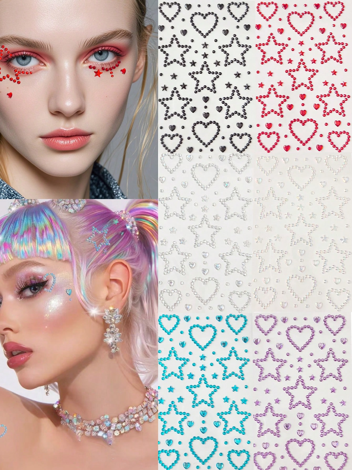 Love Pentagram Multiple Colors Glittery Stereo Gem Stickers Makeup Holiday Party Y2K Style Music ... | SHEIN
