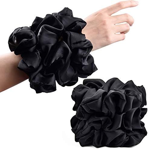 CEELGON Black Big Real Silk Scrunchies for Women Extra Large Scrunchie Satin Oversized Silk Thick... | Amazon (US)