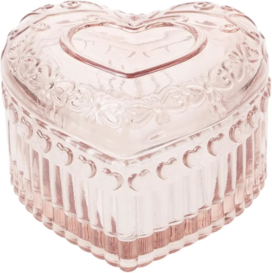 Glass Jewelry Box Heart Shape Cute Box for Storage Ring Earring Trinket Vintage Jewelry Organizer... | Amazon (US)