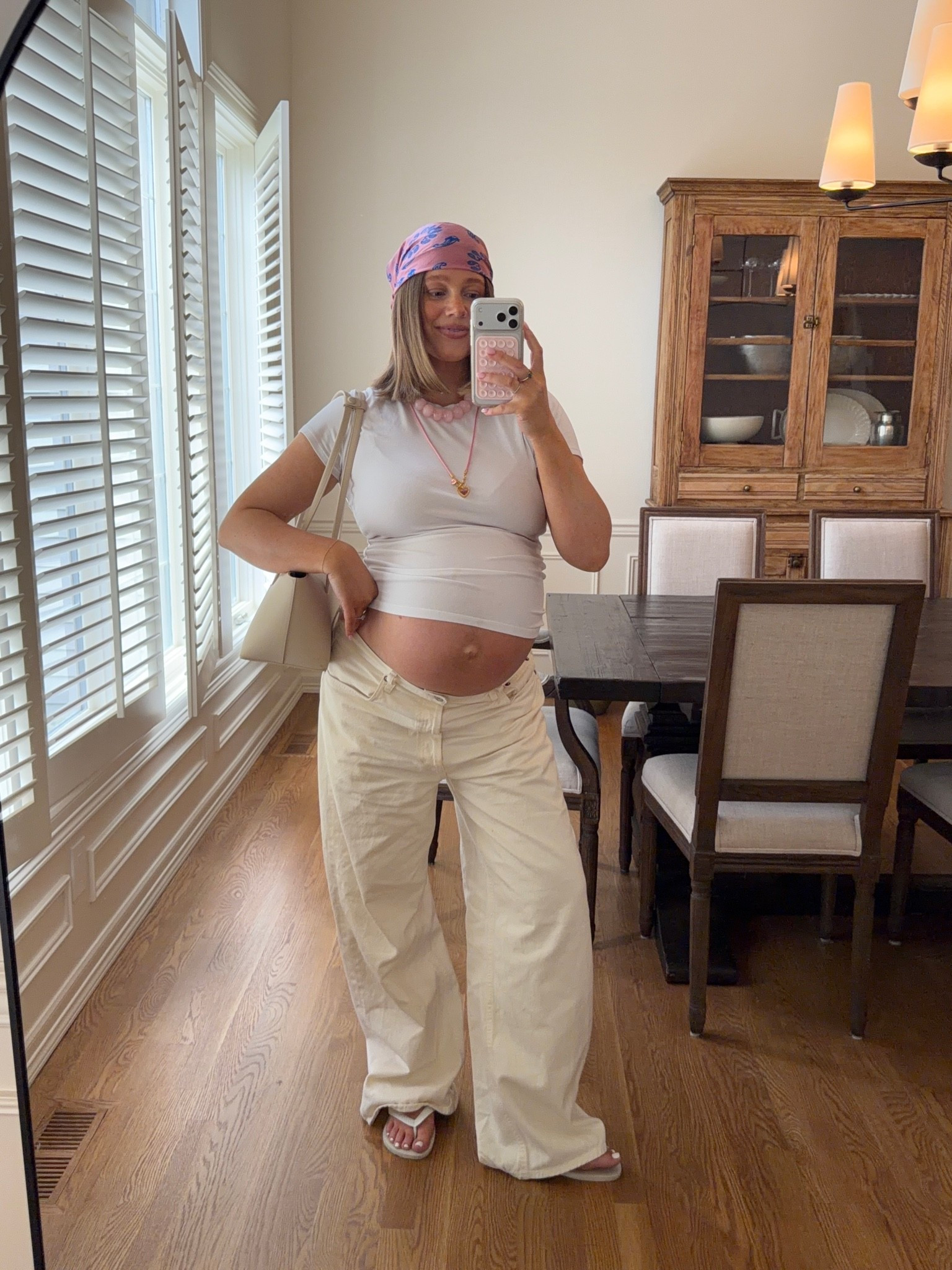 Tee size Large and jeans went up 2 sizes from pre pregnancy! Low rise love them. All accessories and clothing from reel linked! 

#pregnancystyle #pregnant #bumpstyle #baublebar #bresheppard #colorfulaccessories #springstyle