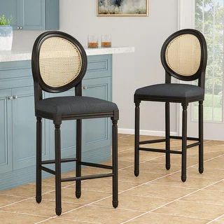 Govan French Country Wooden Barstools with Upholstered Seating (Set of 2) by Christopher Knight H... | Bed Bath & Beyond