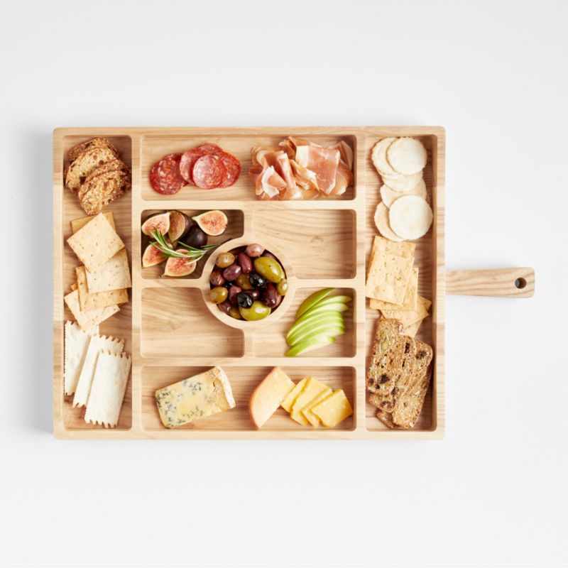 Carson Large Sectioned Ash Wood Serving Board | Crate & Barrel | Crate & Barrel
