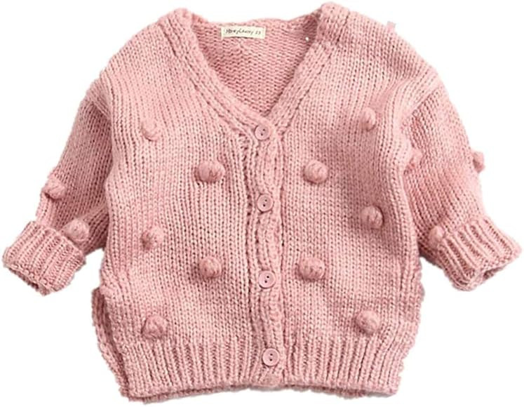 Toddler Infant Baby Girl V-Neck Long Sleeve Knit Sweater Button-Down Cardigan with Pompom Warm Ja... | Amazon (US)