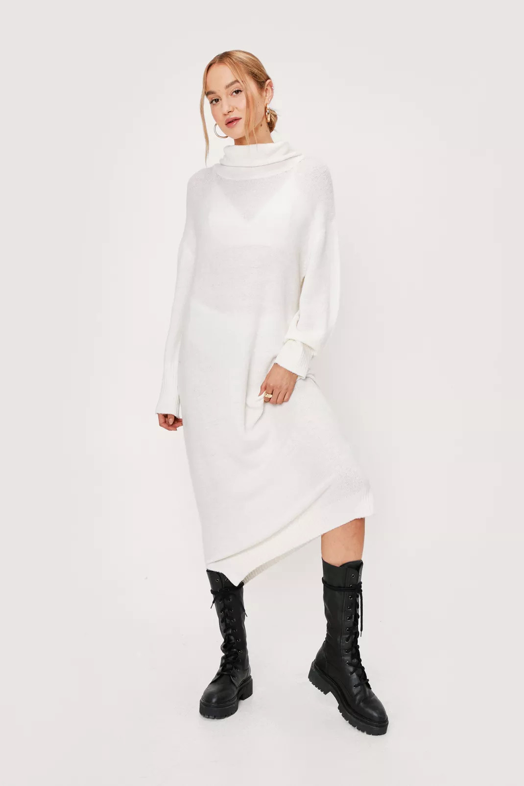 Roll Neck Midi Knitted Jumper Dress | Nasty Gal (US)