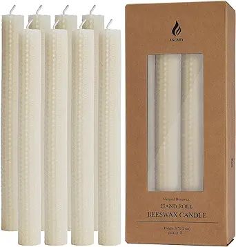 8PCS 9" Hand-Rolled Beeswax Taper Candles, Real Pure Beeswax, Handmade Honeycomb Candles, Flat To... | Amazon (US)